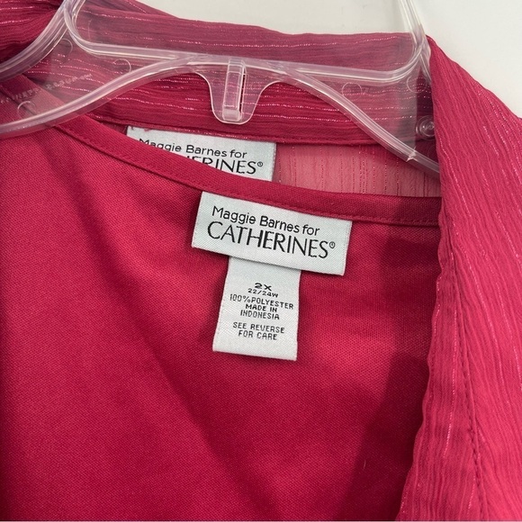 MAGGIE BARNES FOR CATHERINES Maroon LINED Button Up TOP SIZE 2X Metallic - Picture 6 of 12